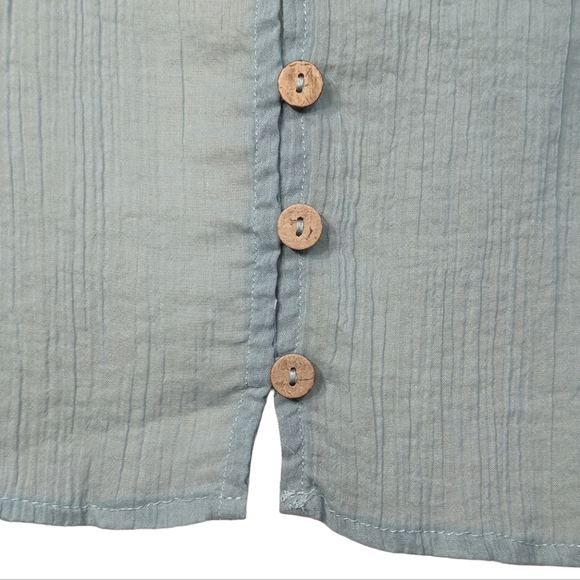 Free People Freya Crinkle Gauze Texture Button Long Sleeve Sheer Blouse Medium - Picture 5 of 10